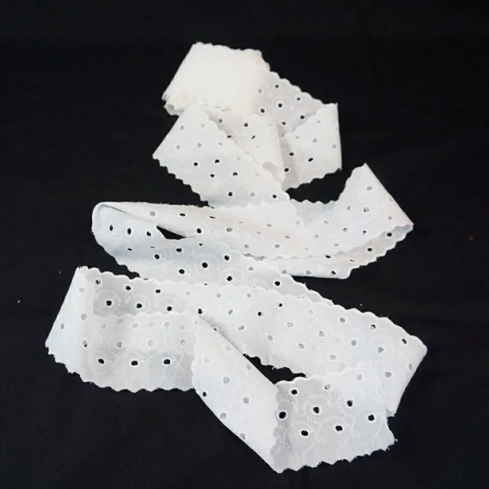 Vintage Eyelet Lace Trim Embroidered White Scalloped Edge 5.5 Yards 2.5